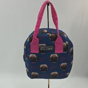 Betsey Johnson Pink and Blue Pug Tote Bag/lunchbox